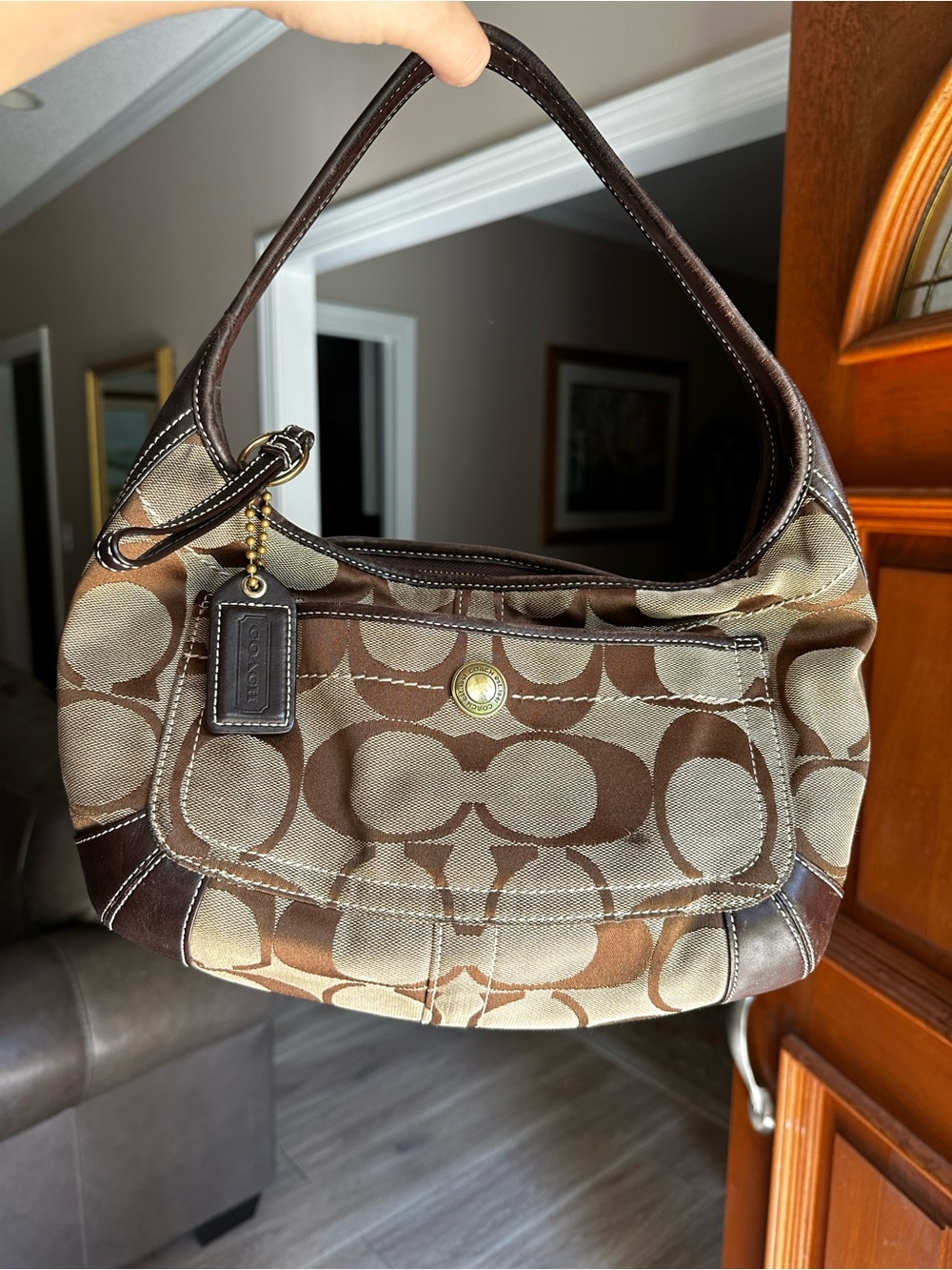 Coach Brown Signature Canvas Shoulder Bag Y2k - Gem